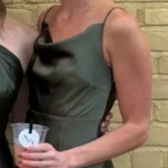 Lisa Long Dress- Matte Satin Olive - Picture 4 of 4